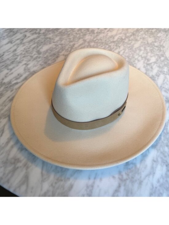 Brixton Accessories - Brixton Eleanor Felt Packable Cream Wool Fedora Hat With Leather Band Size M 7 1